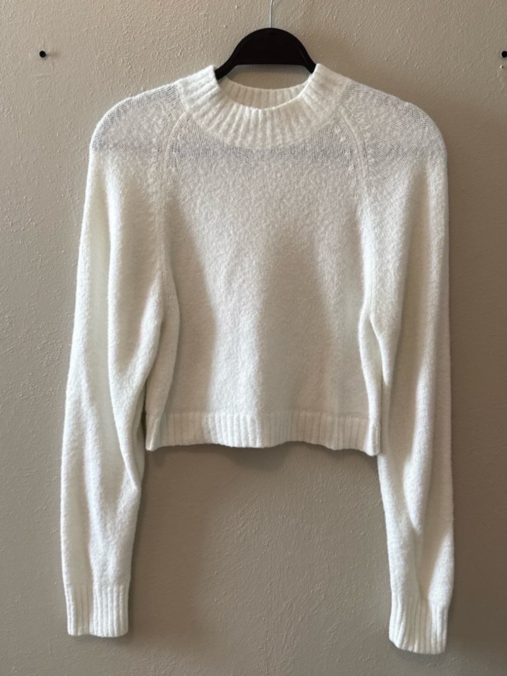 Urban Outfitters Cream Cropped Crewneck Sweater